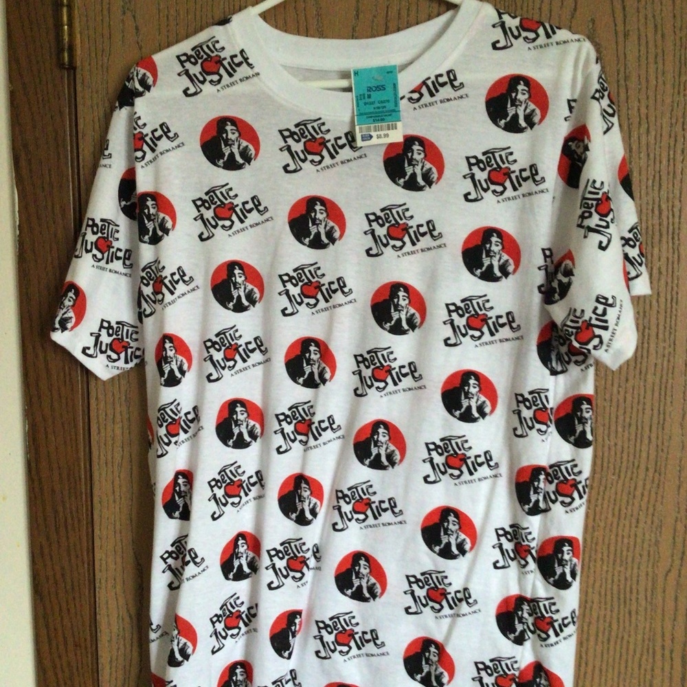 White, red, poetic justice, 2Pac shirt, new.